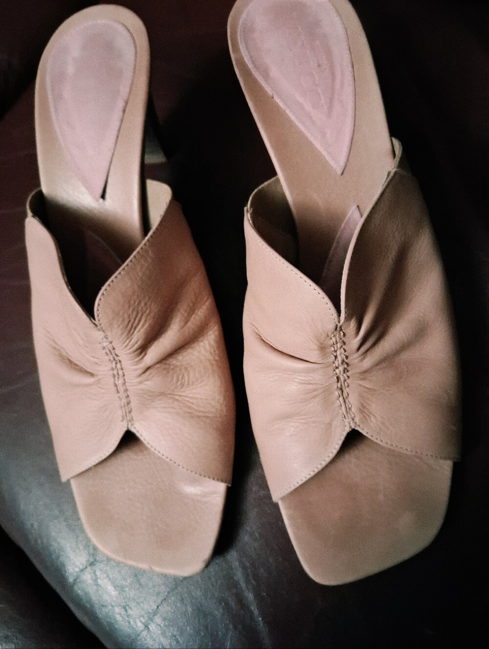 Italian LEATHER Soft Tan Leather Slide Sandals - Women